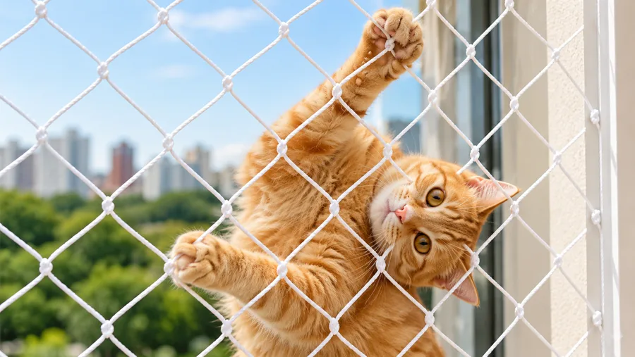 Imagem ilustrativa de um gato junto a uma rede de proteção